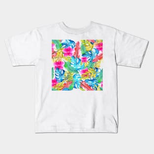 Exotic Watercolor Tropical Plants Pattern Kids T-Shirt